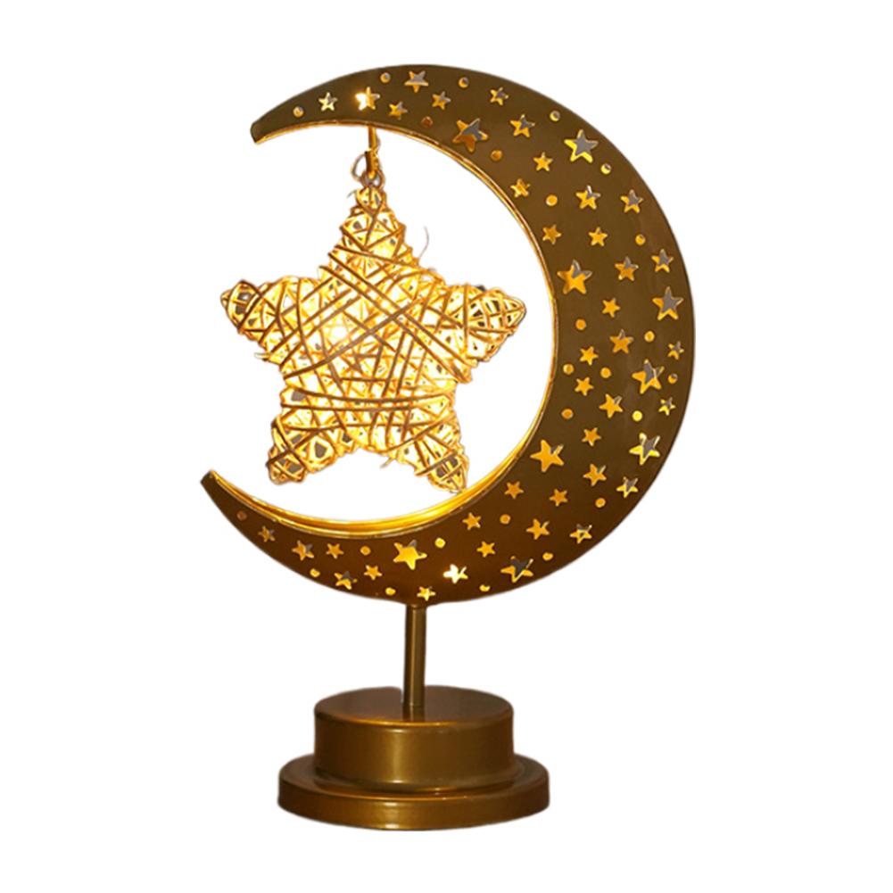 LED Night Light Metal LED Star Moon Light Battery Operated Moon Lamp Office & Home Decor Bedroom Ramadan Decoration Night Light