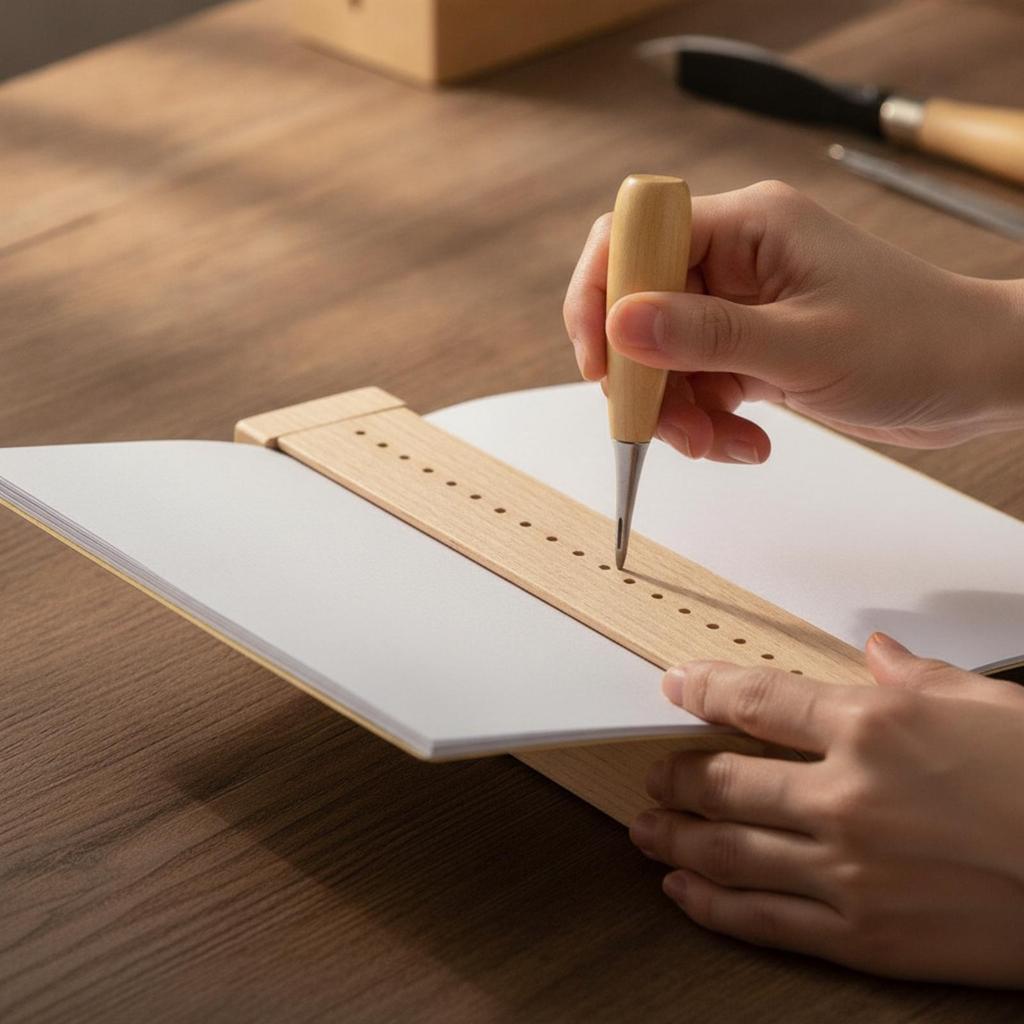 Bookbinding Punch Tool Wooden Punching Jig with Awl Beginner-Friendly