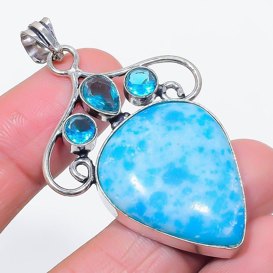

Natural Larimar, Topaz Gemstone 925 Sterling Silver Jewelry Pendant 2.40 d6K03