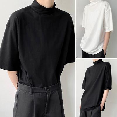 Männer Sommer T-shirt Stehkragen Halbe Hülse Lose Pullover Reine Farbe Casual Weiche Atmungsaktive Täglichen Sprots T