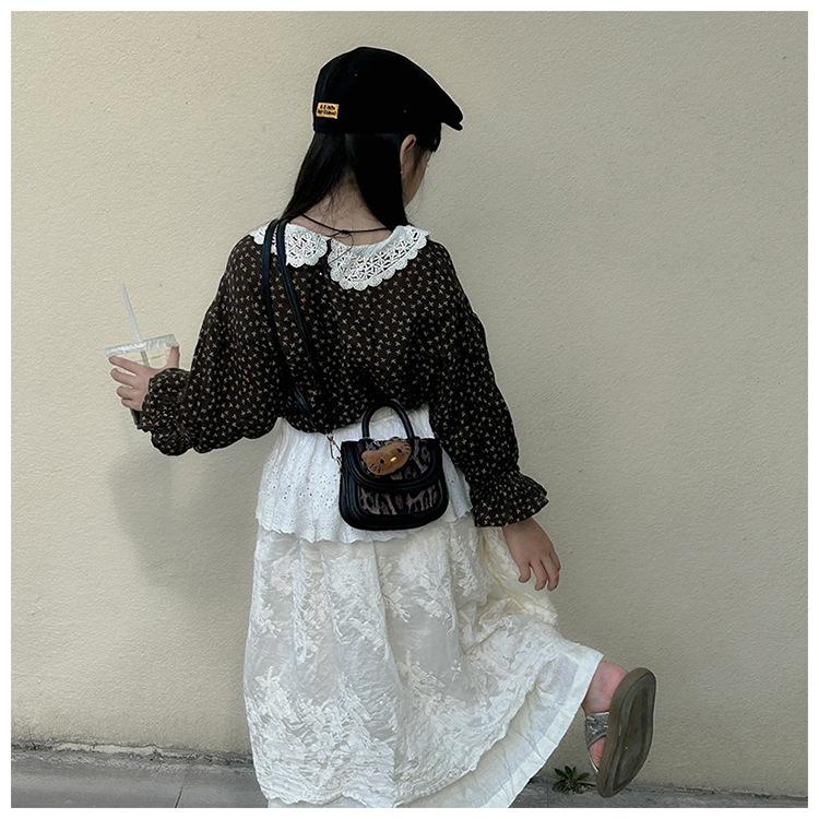 Korean Style Leopard Print Girls' Shoulder Bag - Cute Cat Design Fashionable Crossbody Handbag