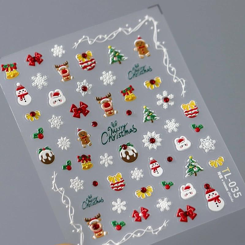 Cute Animals Bear Dog Cake Sweet Cherry Grid Bowknot Star Line Fruit Relief Self Adhesive Nail Art Stickers 5D Manicure Decals