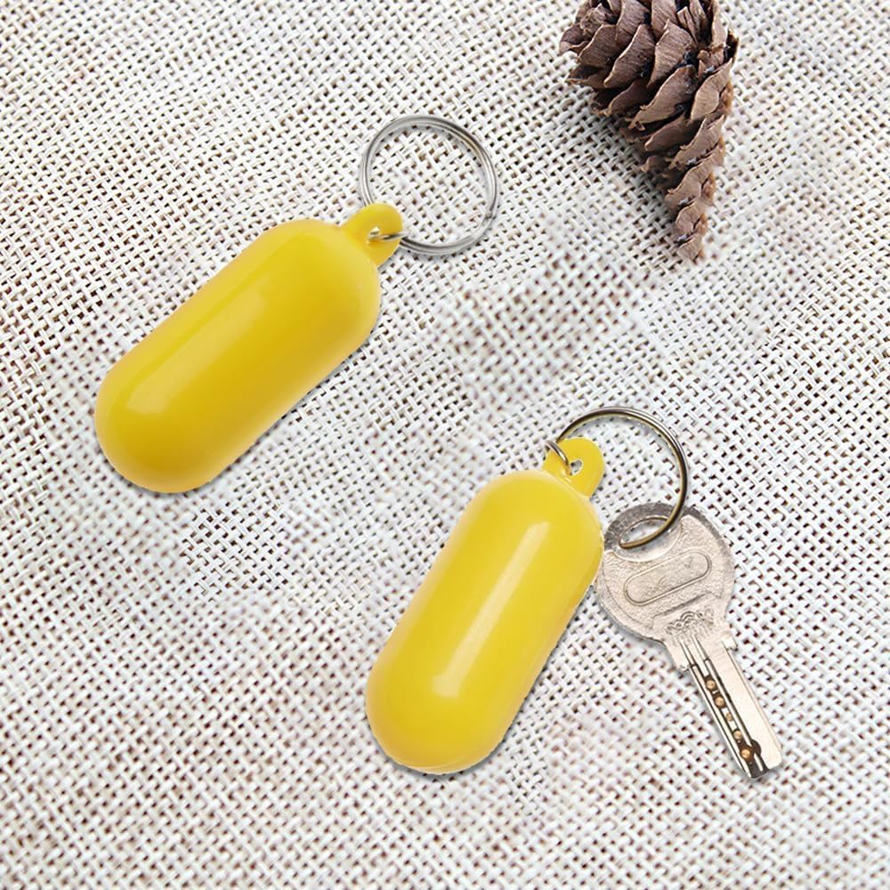 2 Pack Floating Keycha for Boat and Water Sports, Yellow Pill-Shaped Float Key Rings for Kayak, Sailing, Surfing, Fishing, Jet Ski, Car or House