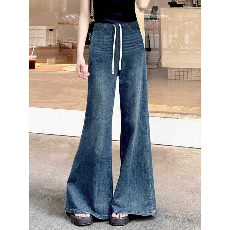 

Korean Style Maternity High-Waisted Drawstring Micro Flare Jeans - Versatile Fashion Straight-Leg Pants 2026. 2XL