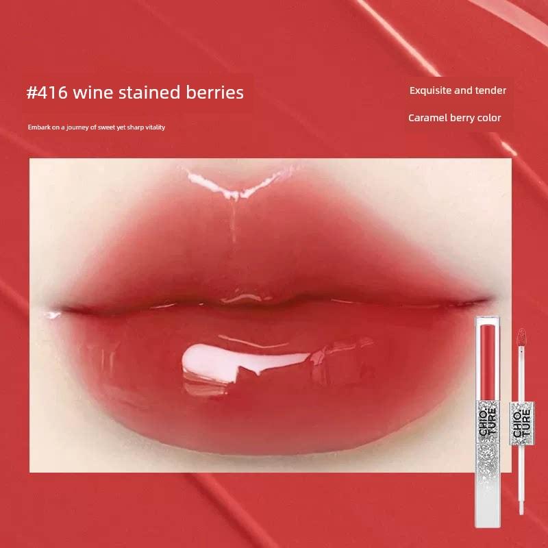 Zhiyouquan Double-Ended Lip Glaze Mirror-Like Water-Gloss Lip Oil Lip Gloss Lip Mud Non-Stick Lipstick for Women That Is Not Easy to Fade