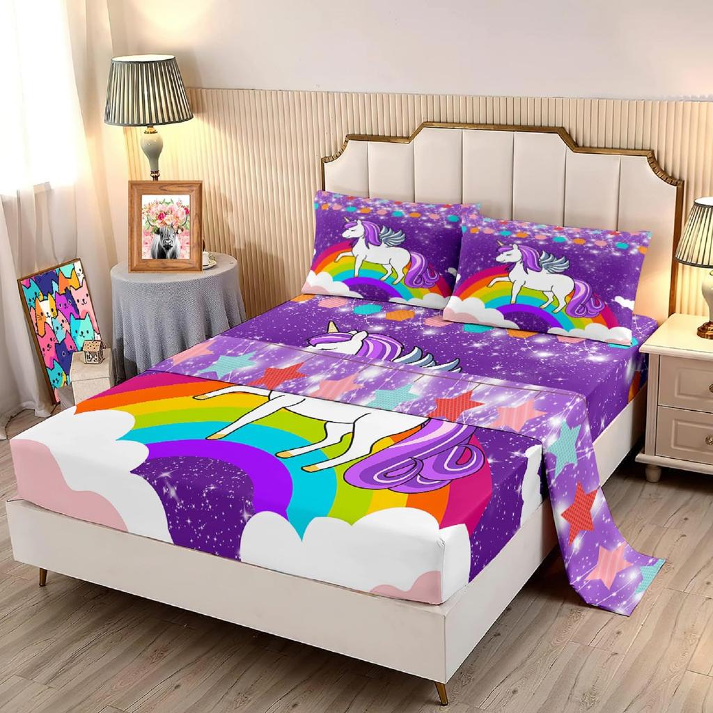 Cute Cartoon Cat Pattern Bed Hat Four-Piece Bedding Set Bedroom Dormitory Bedding Decoration