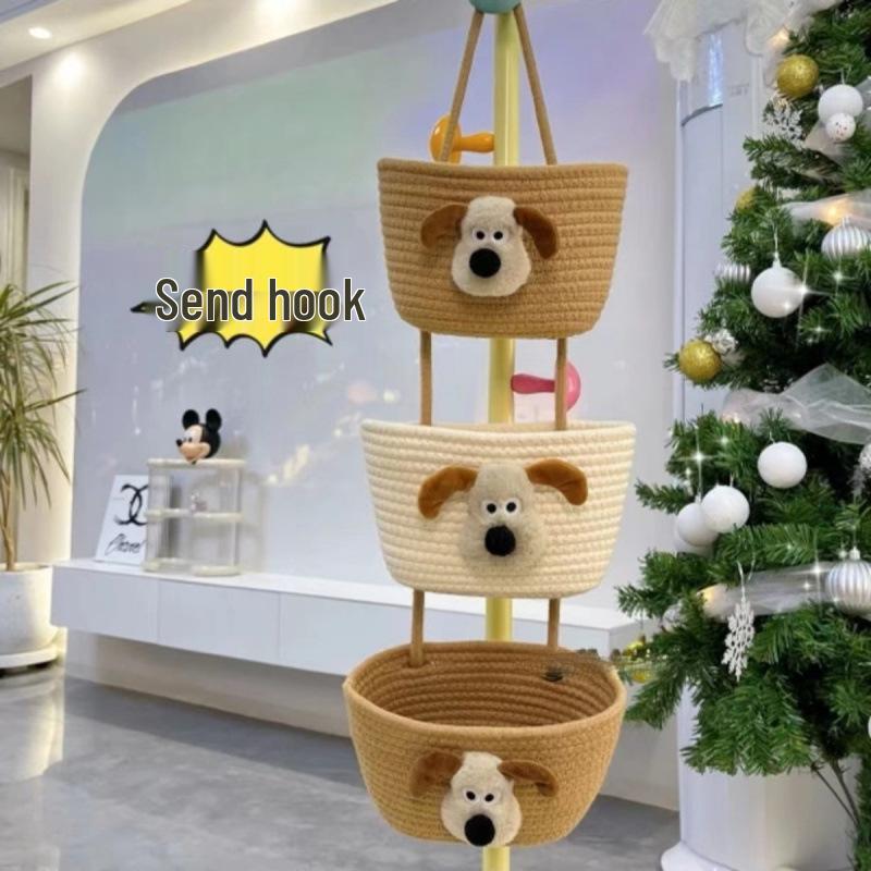 Wall-Mounted Cotton Thread Woven Storage Basket - Dormitory Room Shelf and Behind-Door Organizer