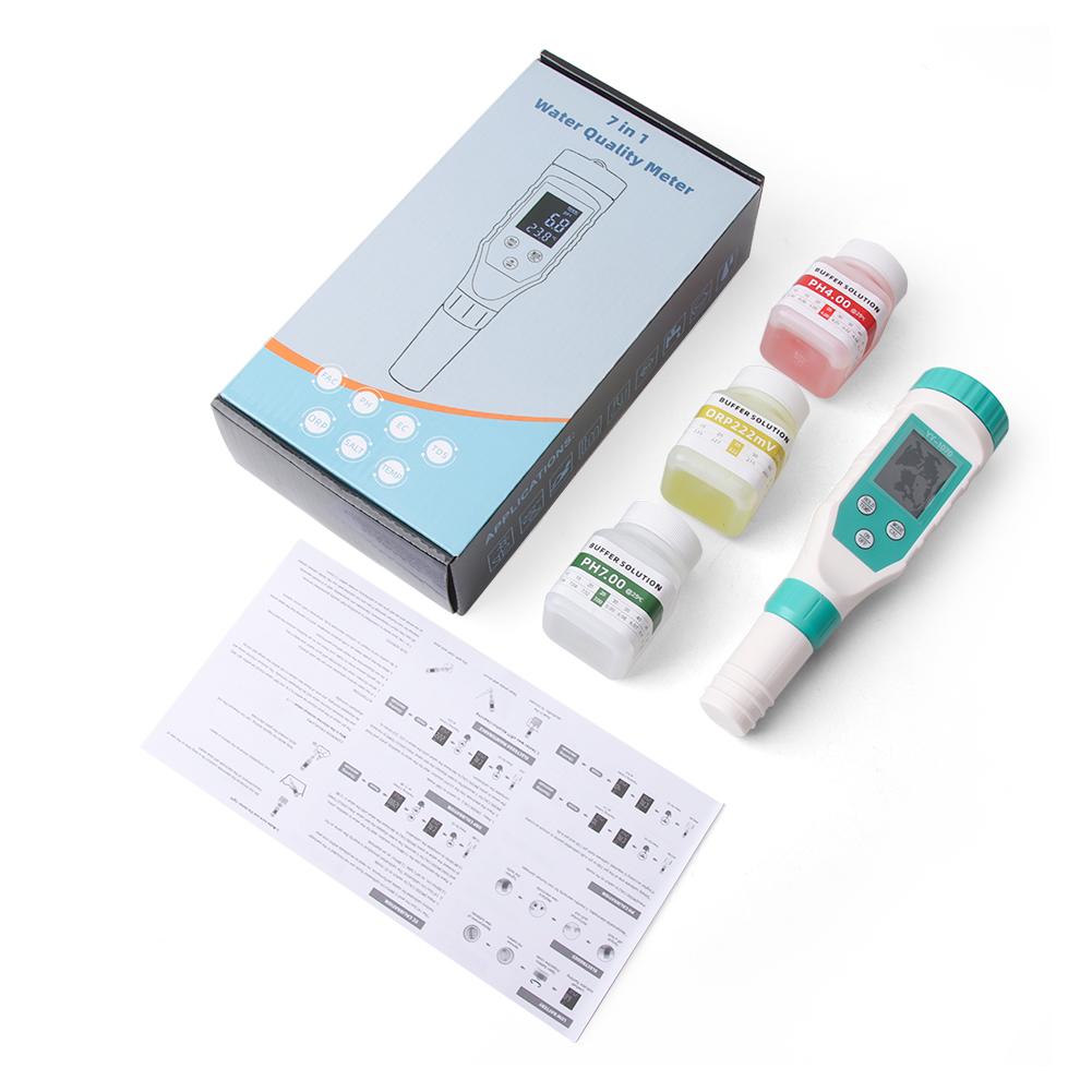 

Yieryi 7 в 1 Хлорметр pH для бассейна Профессиональный тестер SALT/ ORP/ TDS/EC/FAC Анализатор качества воды для спа, горячих источников, CL