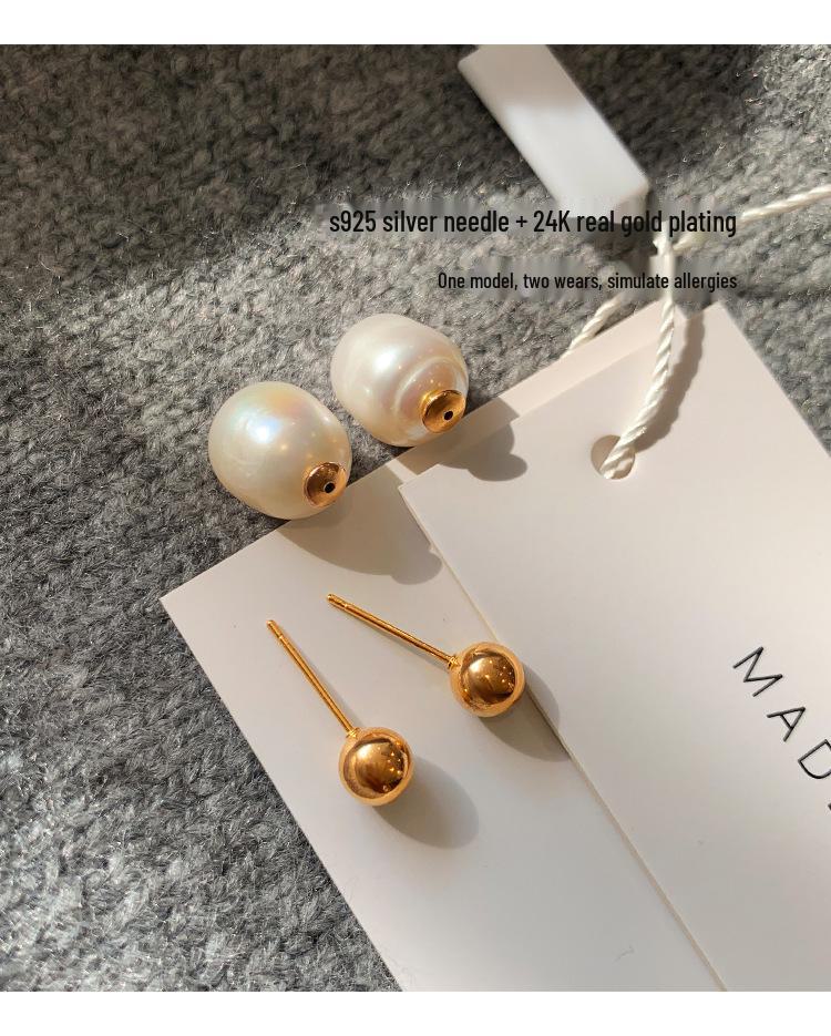 Elegant Freshwater Pearl Earrings: 925 Sterling Silver, Versatile and Fashionable Design for Women.