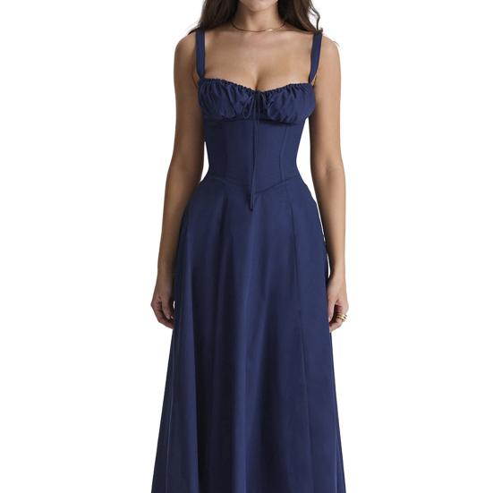 Ladies Dress Low-cut Backless Sleeve Flower Print High Tight Waist High Split Summer Midi Dress Party Prom Beach Dress