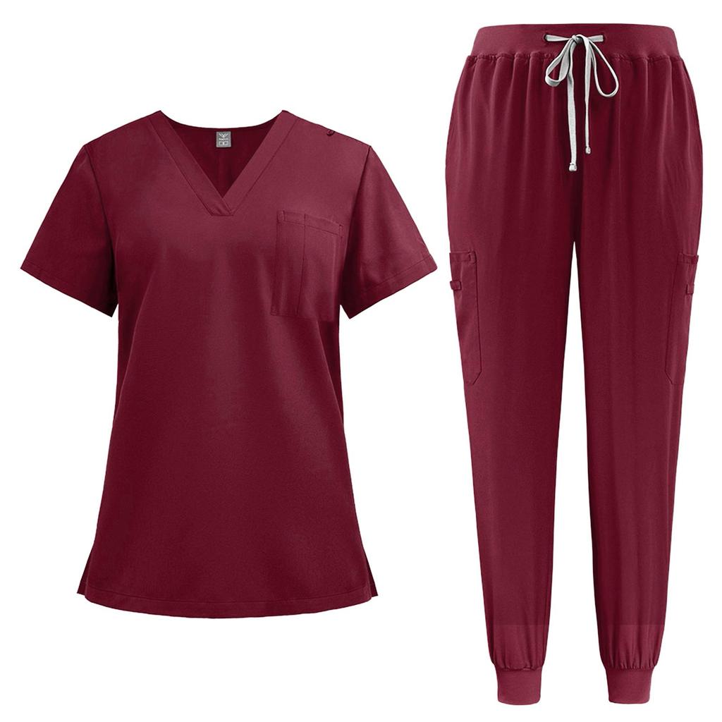 Women's Comfortable Medical Scrub Set V-Neck Short Sleeve Top and Elastic Waist Jogger Pants, Soft and Breathable