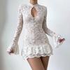 Celebrity Style White Lace Dress Women's French Autumn and Winter Inner Cover Double-layer Horn Sleeve A-shaped Skirt Small White Dress Women's Cloth