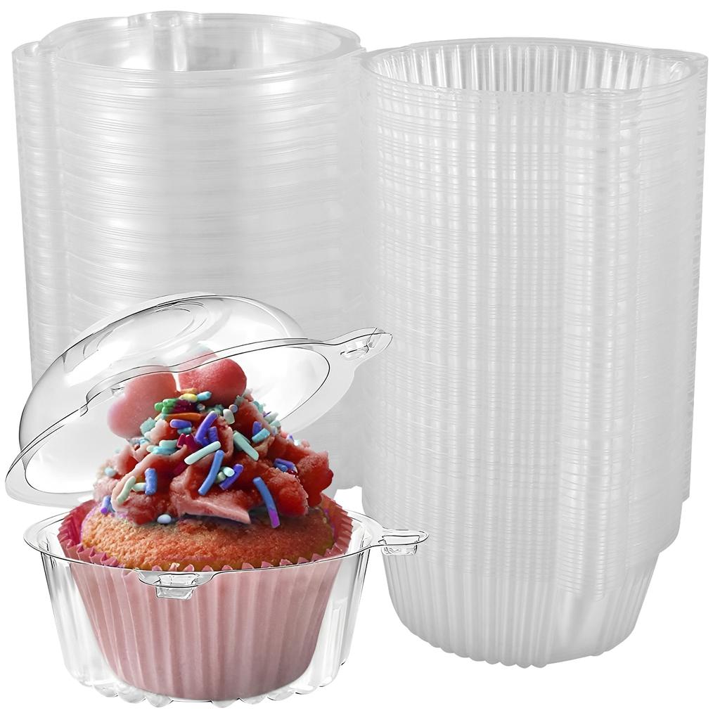 100Pcs Plastic Dessert Cups with Lids Reusable Cupcake Container Clear Square Single Dessert Box Sealed Cake Storage Box
