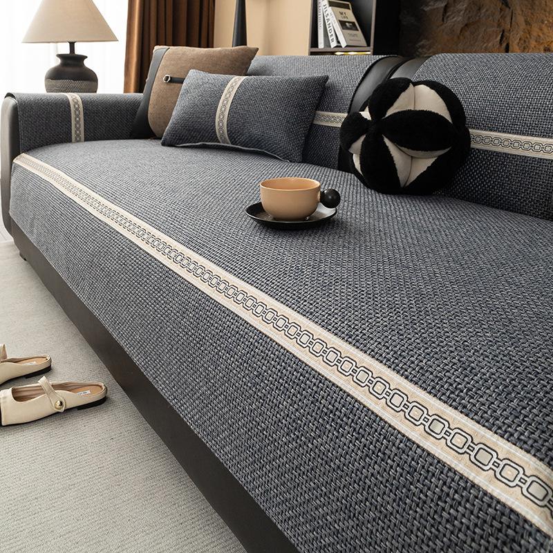 New Linen Solid Color Sofa Cushion Four Seasons Universal Light Luxury High-Grade Straight Non-Slip Seat Cushion Cover Cover Back Towel