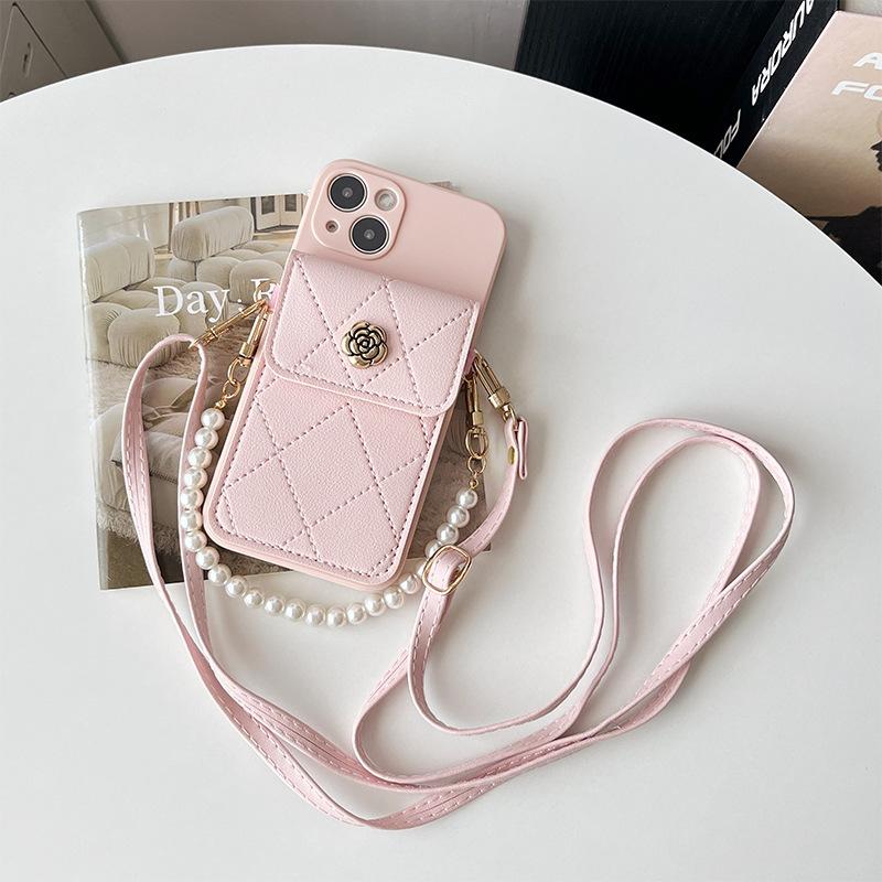 Metal Flower Crossbody Strap Phone Case With Card Slot For Iphone 15 16 17