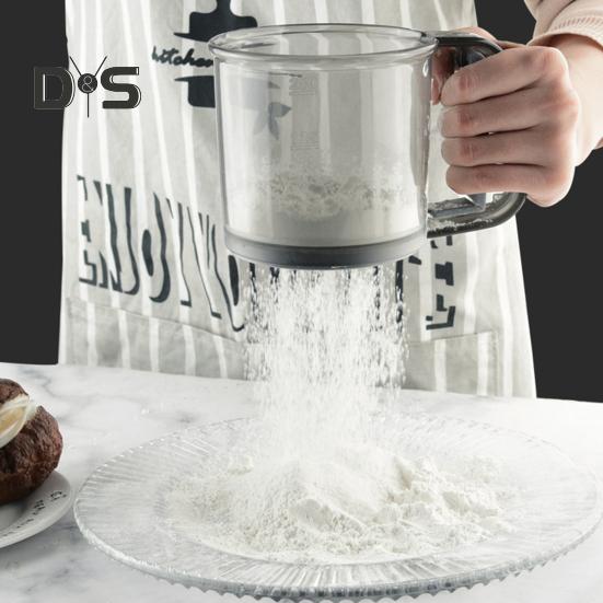 Síto na mouku jednou rukou lis Jemné síto na mouku Kuchyňský nástroj na pečení koláčů Cukr Kakaový prášek Koření