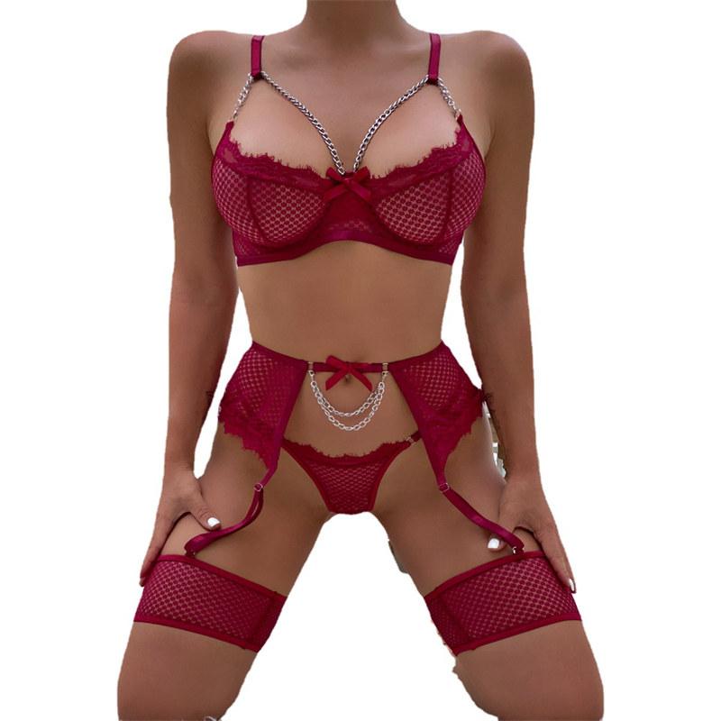 Women's Sexy Underwear Set Lace Fashion Sexy Lingerie See-though Garter Belt Thong Suit