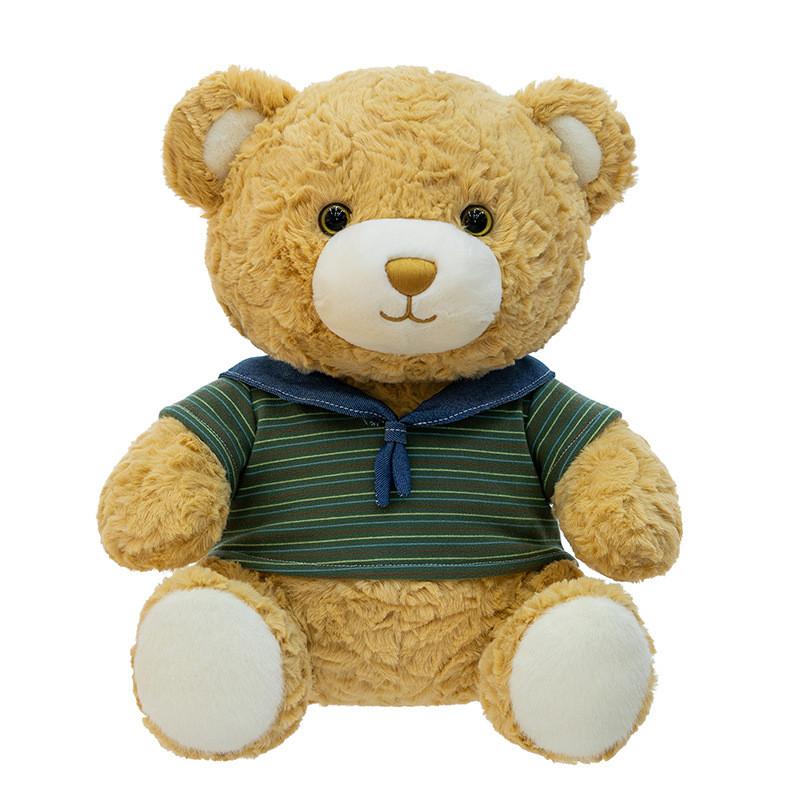 Cute Cartoon Bear Plush Toy With Striped Short Sleeved Decor For Kids Girls Birthday Gift