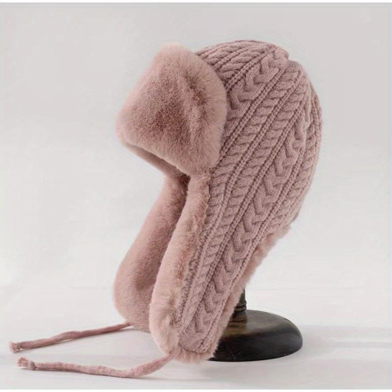 Women's Knit Hat with Extended Ear Flaps - Windproof Winter Cap for Cycling, Korean Style Thickened Tie-Fastened Design