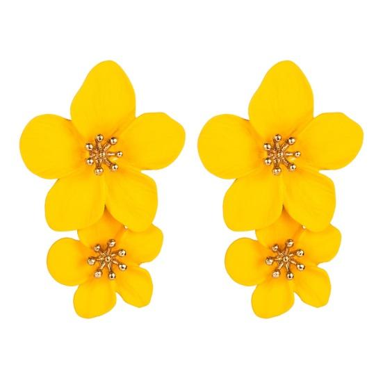 

1 пара висячих сережок 3D у формі квітки Пелюстка в богемному стилі Нержавіючий сплав, суцільний колір, гладка протиалергічна прикраса для вух Ювелірні вироби для вечірки на випускний жовтий