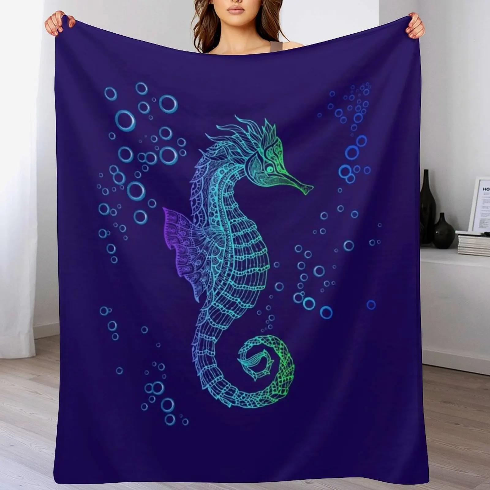 Tribal Seahorse Throw Blanket Foldable Soft Warm Blanket for Outdoor Use 102x76cm(40x30in)