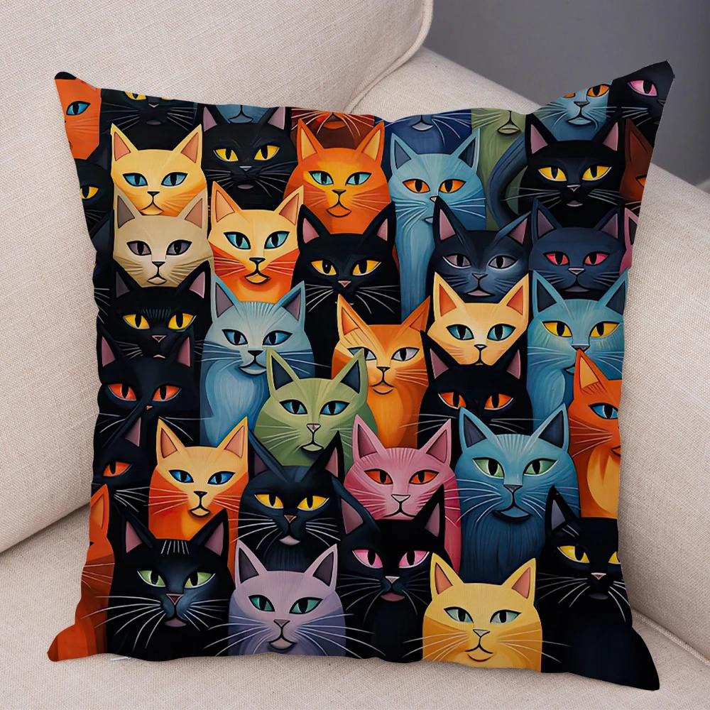Cute Pet Cat Cushion Cover, Zippered & Removable Washable, Home Sofa & Car Pillowcase