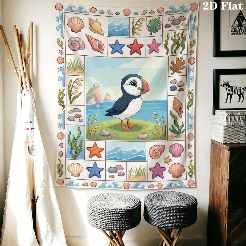 Puffin Rock Wall Hanging Printed Fabric Blanket Decorative Tapestries for Bedroom Living Room Home Decor