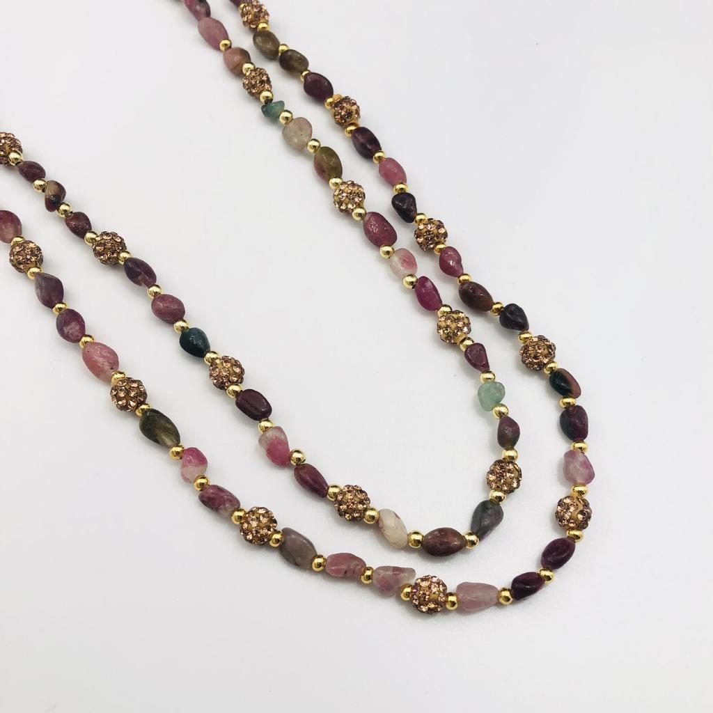 Handmade Long Tourmaline Beaded Women's Necklace Choker - Adjustable Length.