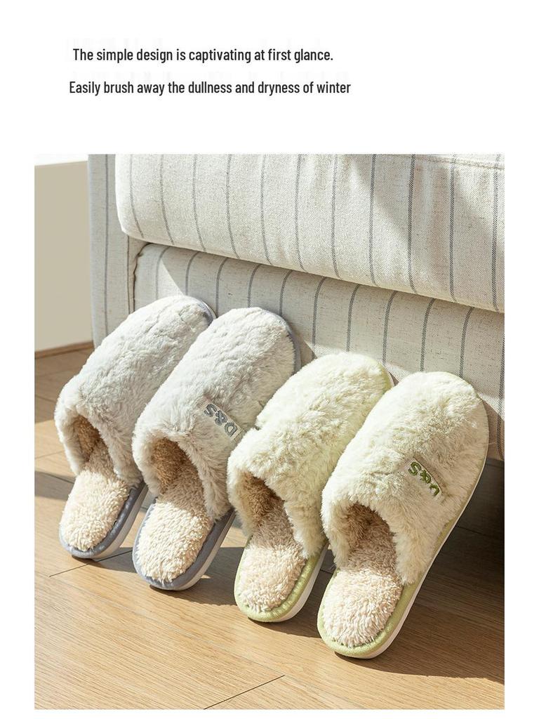 2026 Women's & Men's Non-Slip Warm Plush Closed-Toe Cotton Slippers for Autumn/Winter Indoor Use