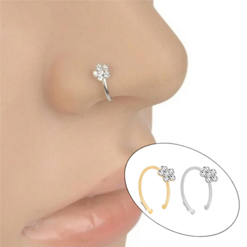 1Pc Small Thin Clear  Flower Nose Ring Charm Nose Ring Jewelry