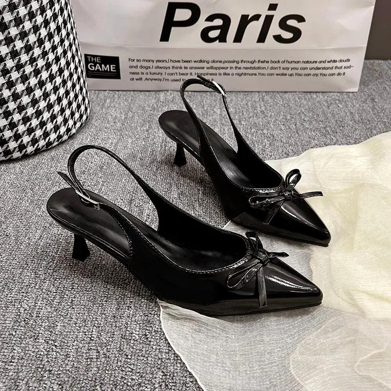Fashion 2025 Fashion Buckle Straps Women's Closed Toe Sandals Bow Tie Thin Heels Outdoor Dress Pointed Toe Shoes for Daily Wear Sandals