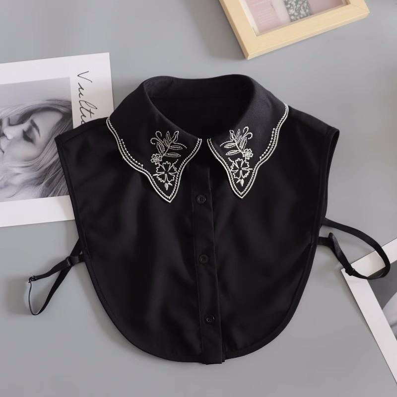 Women's Fake Collar Shirt White Fake Collar Women Detachable Collars Embroidery Cotton False Collar Shirt Col Amovible Femme