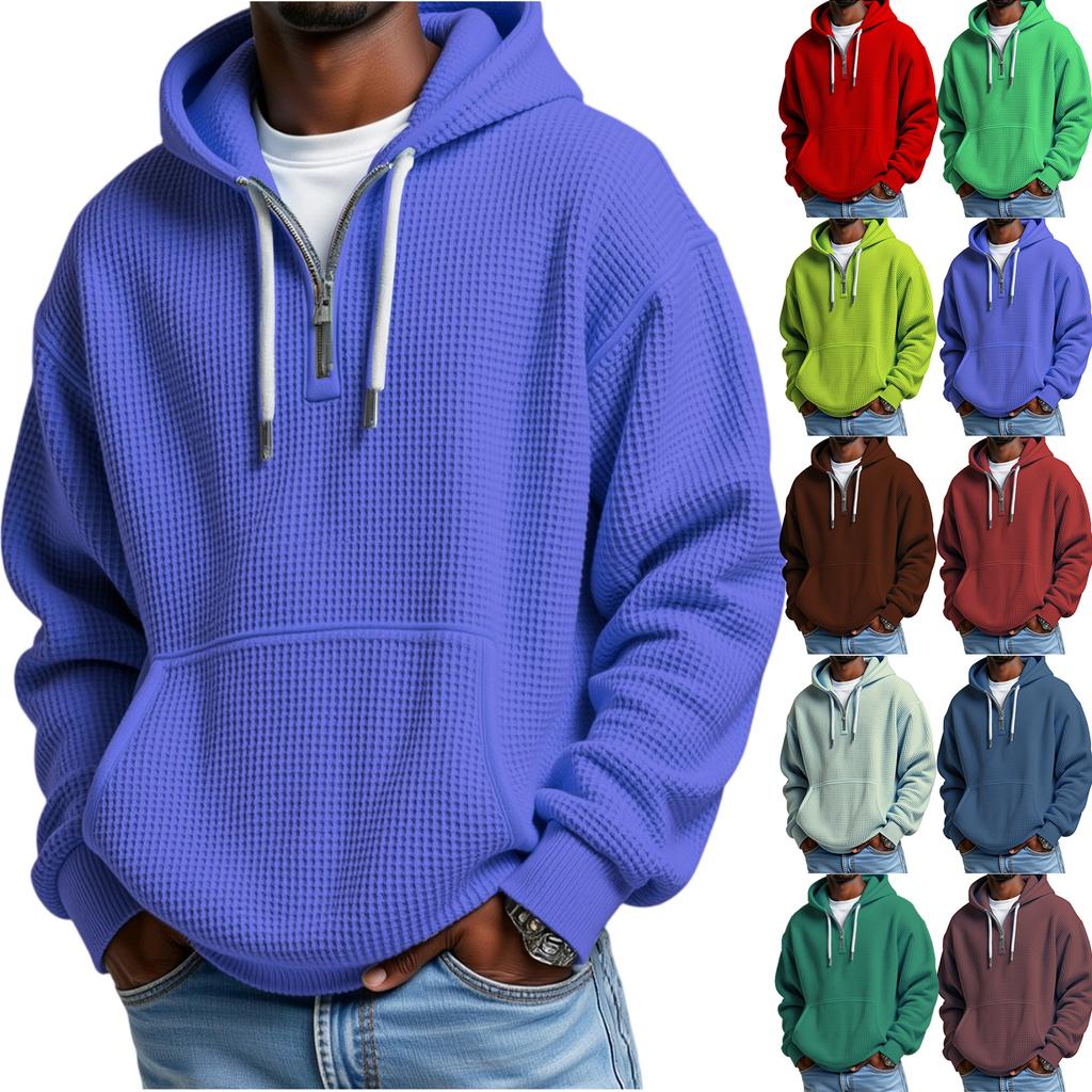 Mokaloha Men's Casual Solid Color  Zipper Long Sleeve Hooded Sweatshirt, Everyday Zipper Casual Long Sleeve T-Shirt