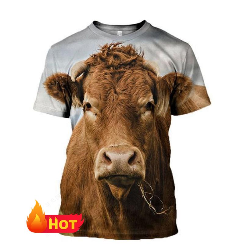 Nowe koszulki z nadrukiem 3D ze zwierzętami Krowa dla Mężczyzn Kobiet Lato Zwierzęta Gospodarskie Krótki Rękaw Okrągły Dekolt Dzieci Zabawne Koszulki z Krową