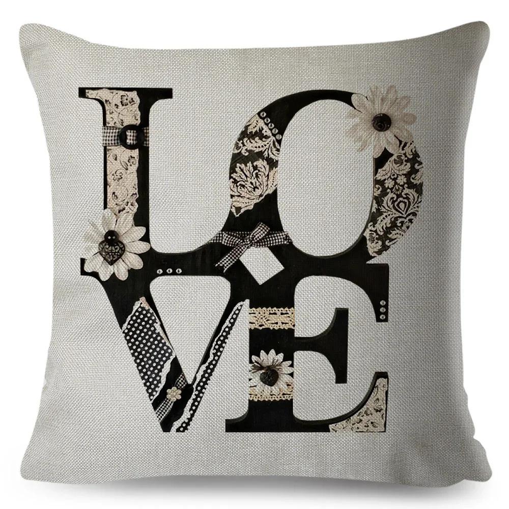 Nordic Style Love Heart Letter Pillowcase Decor Flower Printed Pillow Case for Home Car Sofa Polyester Cushion Cover X