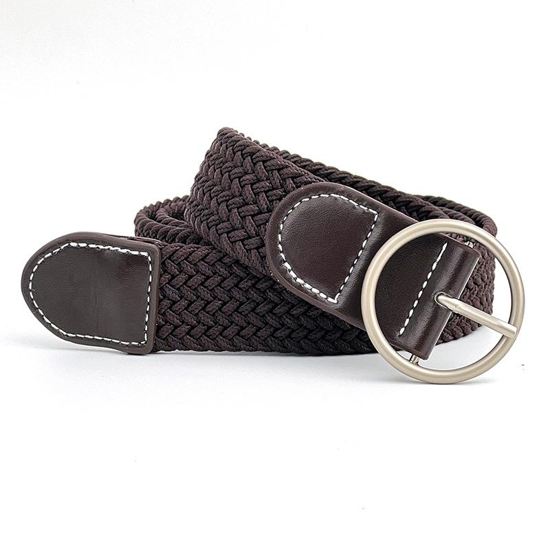 

Weave Elastic Casual Waistband With No Drilling Design For Office Fashion Brown Round