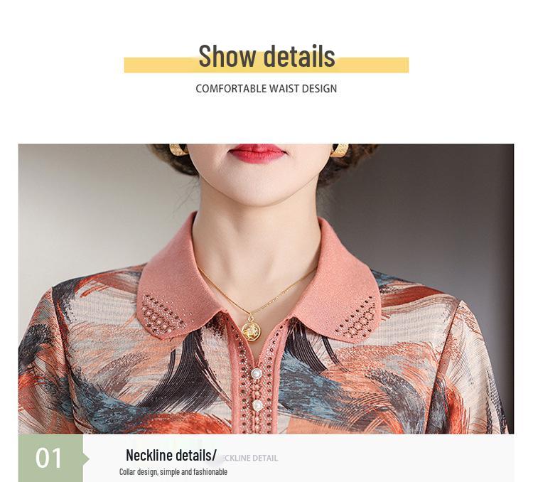 Elegant Ice Silk Short-Sleeved T-Shirt for Moms - Stylish Lapel Top for Middle-Aged and Elderly Women