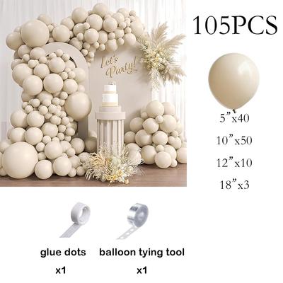 105PCS Sand White Balloons Garland Retro Balloon Arch Kit Birthday Party Baby Shower Wedding Anniversary Graduation Decoration