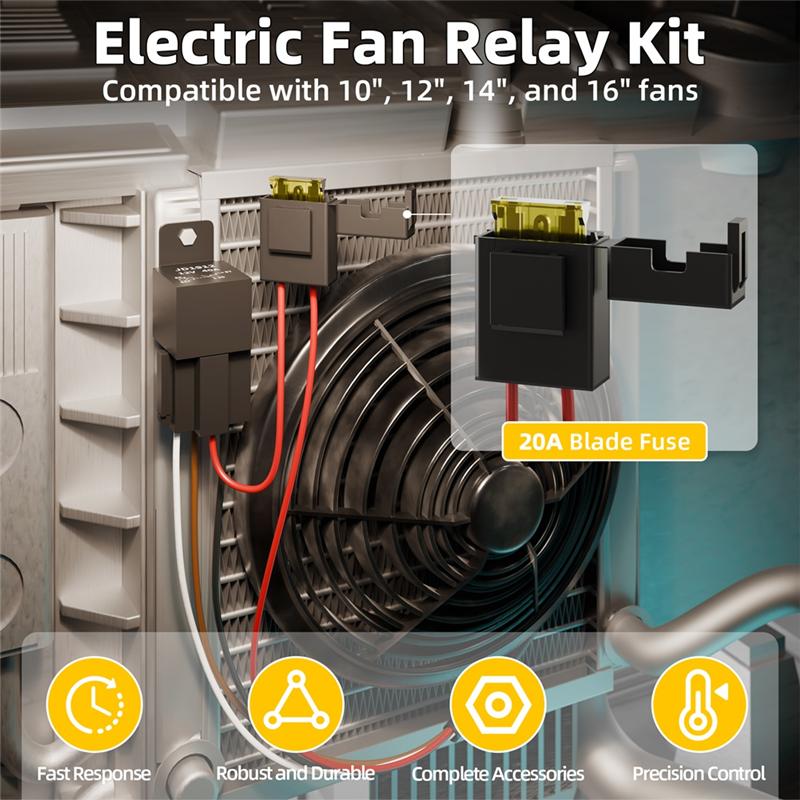 For Car Cooling Fan Thermostat Kit Electric Fan Relay Kit With 185° On 175° Off Temperature Switch