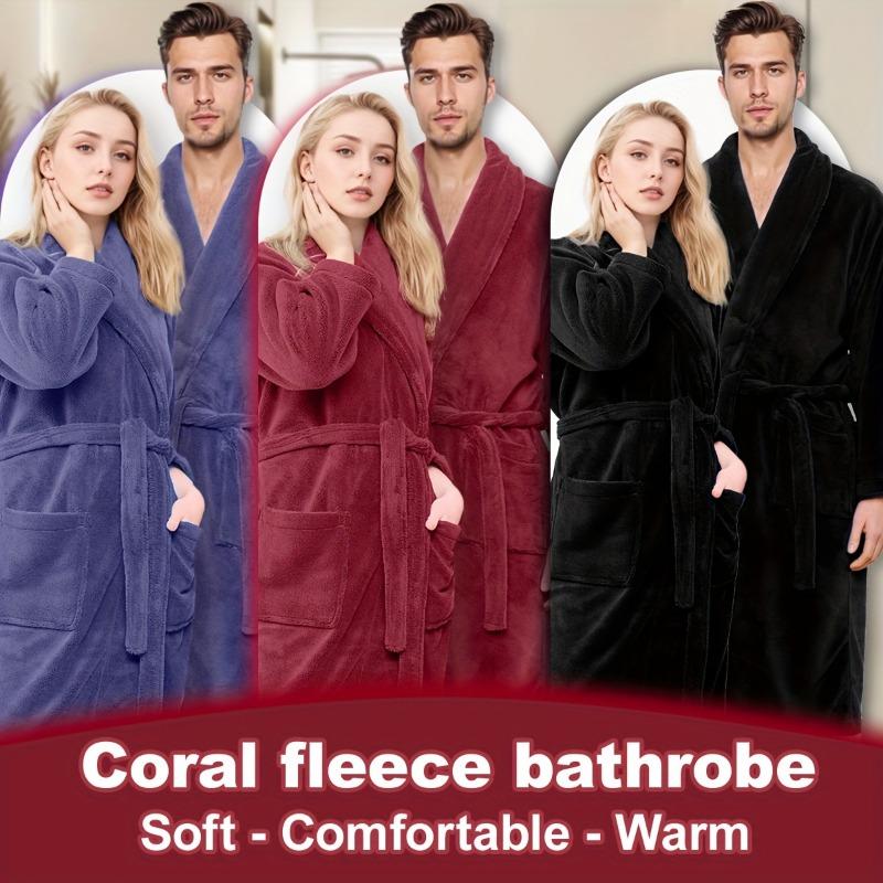 1PC Unisex Thickened Coral Fleece Bathrobes, Men's and Women's Adult Bathroom Towels Apron Bedroom Shawl Collar Bathrobes
