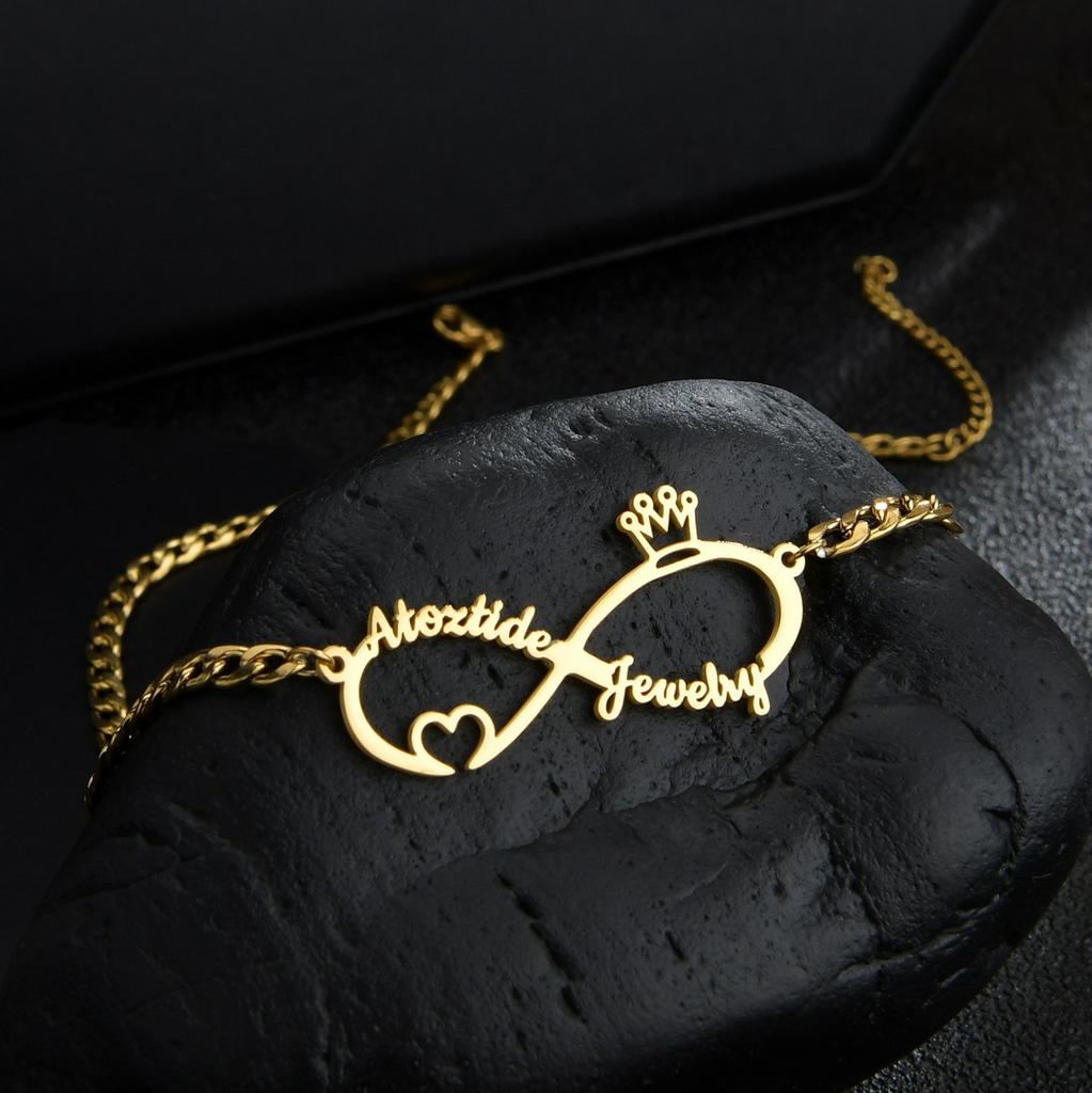 Atoztide Customize Name 8 Shape Necklace for Women Personalized Letter Summer Stainless Steel Choker Chain Jewelry Friend Gift