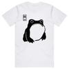 2026 Spring Summer White Cartoon Frog with Japanese Question Box Print Minimalist Thoughtful Shirt