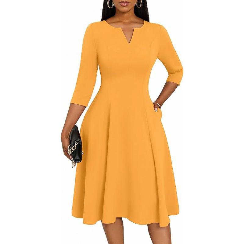 Medium and long dress, font slim fit, horn dress, seven-quarter sleeve wedding guest work dress