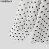 INCERUN Men Tie Up V Neck Long Sleeve Semi-Sheer Polka Dots Loose Shirts