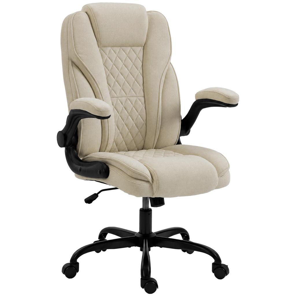 Office Chair, Ergonomic Desk Chair with Flip-up Armrest, Pocket Springs, Swivel Wheels, Adjustable Height, Beige