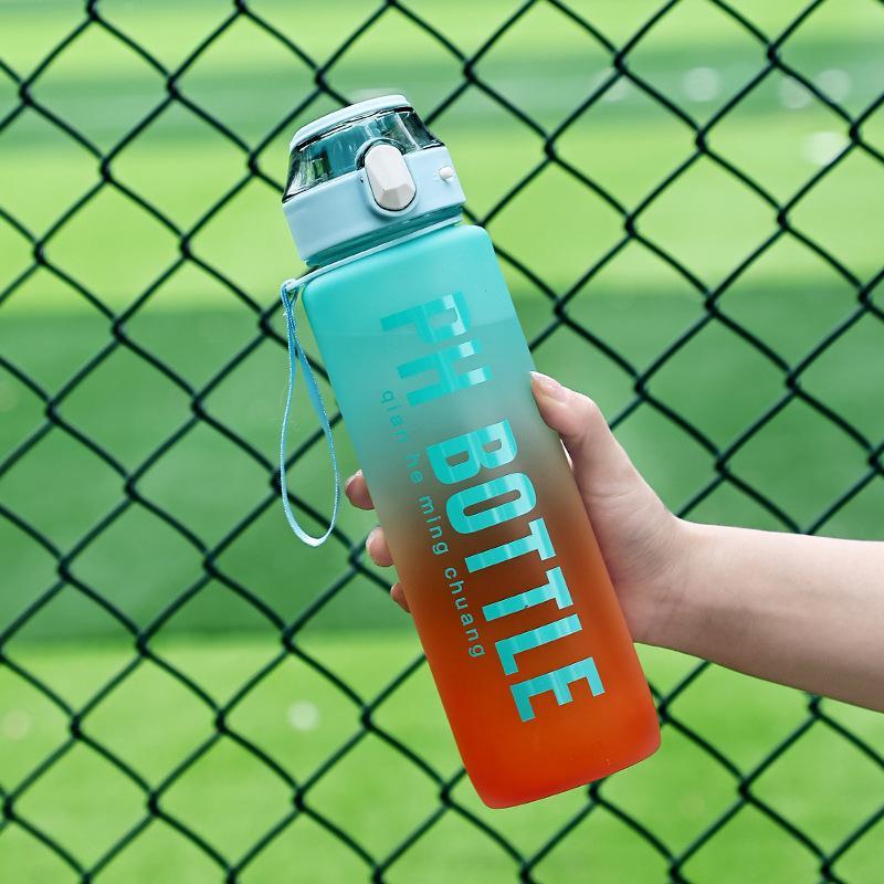 1 Stück 1000 ml Farbverlauf Sport-Wasserflasche Auslaufsicher Tragbarer Fitnesskrug Mit Strohhalm Für Fitnessstudio Outdoor Strand Reisen