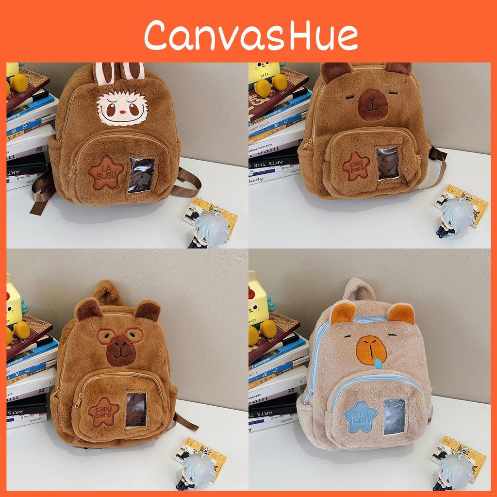 Cartoon Capybara Plush Backpack With Front Pouch For Teen School Travel