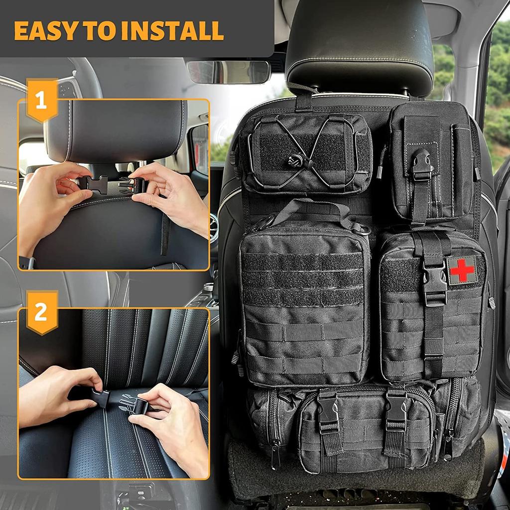 FUNY Tactical Car Seat Back Upgraded Tactical Vehicle Panel Organizer with 5 Removable Molle Universal Fit for Most Vehicles Organizer, Pouches,