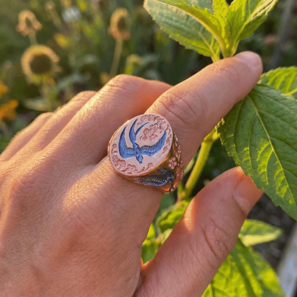 Light Luxury Finger Jewelry Elegant Wild Duck Ring Sweet Enamel Floral Ring  Party