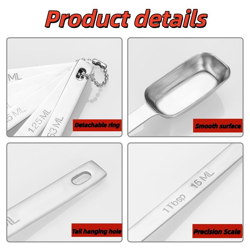 6Pcs/Set Stainless Steel Measuring Spoon Sets,Measuring Cup With Scale Ruler Egg Beater Spoon Kitchen Baking Measuring Tool